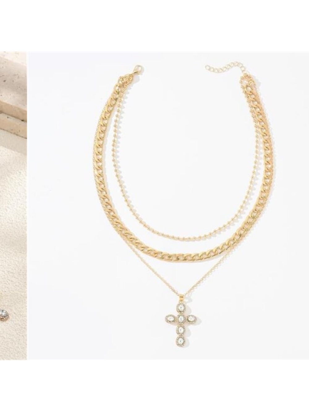 3 Set Gold Layered Necklaces for Women Statement 14K Dainty Gold Plated - Picture 4 of 5